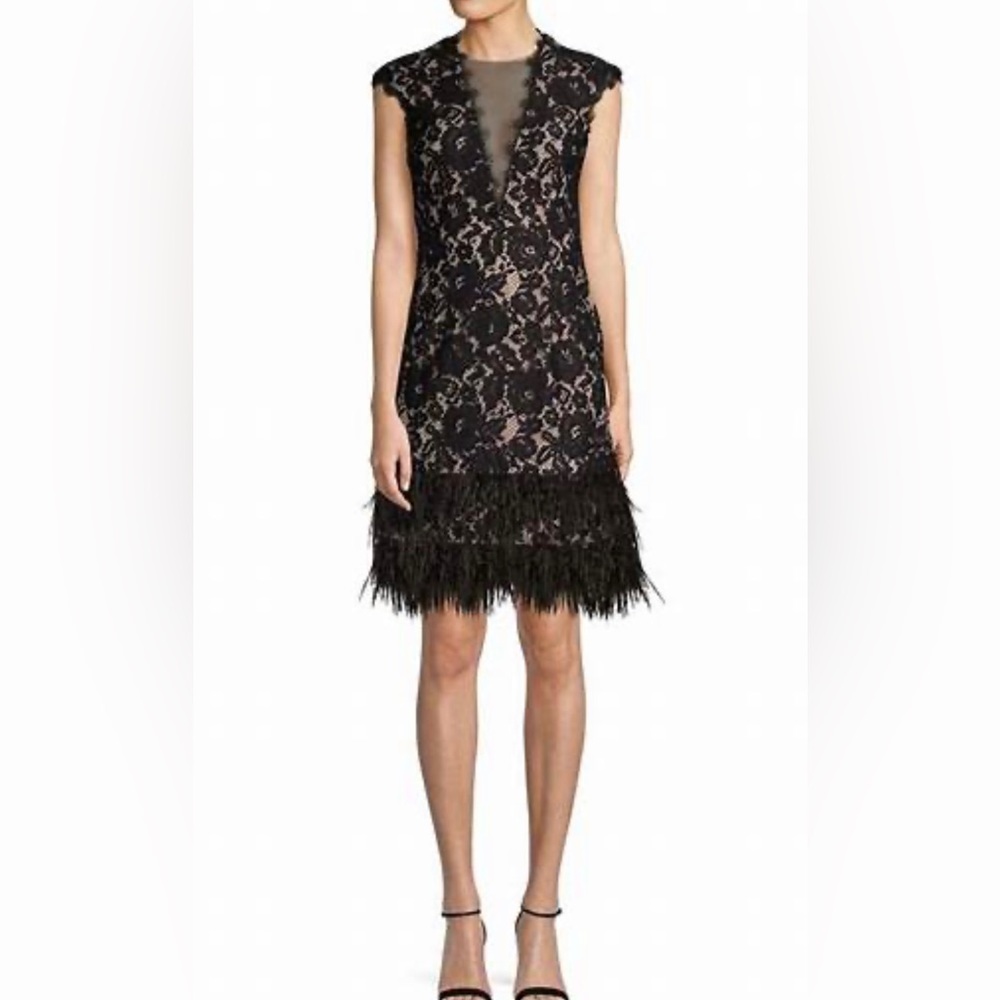 Aidan Mattox Lace and Feather Short Cocktail Dress Evening Gown size 2